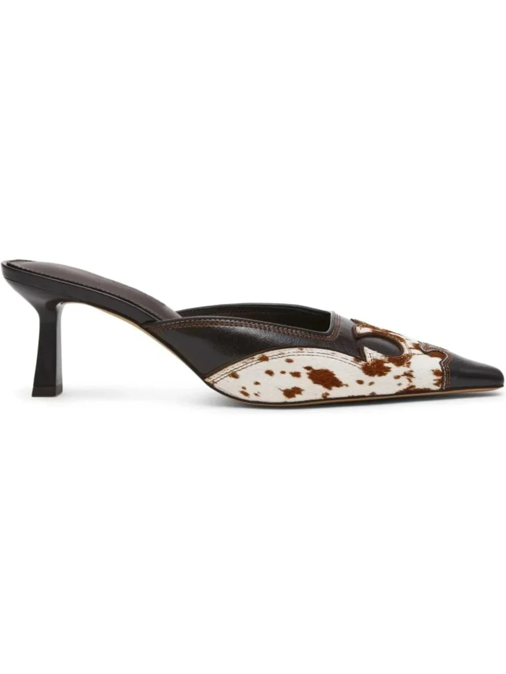 Women's Cow Kitten Heel Mules Pointed Toe Pumps Close Toe Western Heels Pull-On